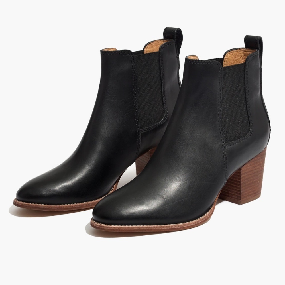 Madewell The Regan Boot Black Leather Block Heel Chelsea Boot size 8
